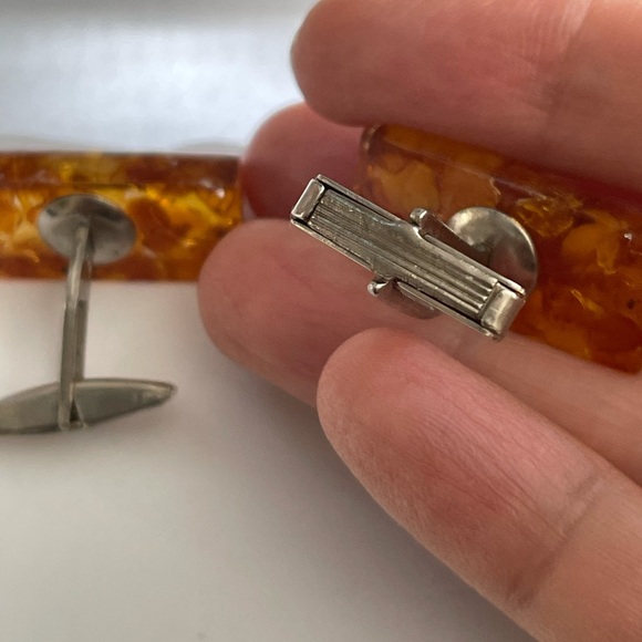 Genuine Baltic amber silver tone cuff links - Picture 6 of 7